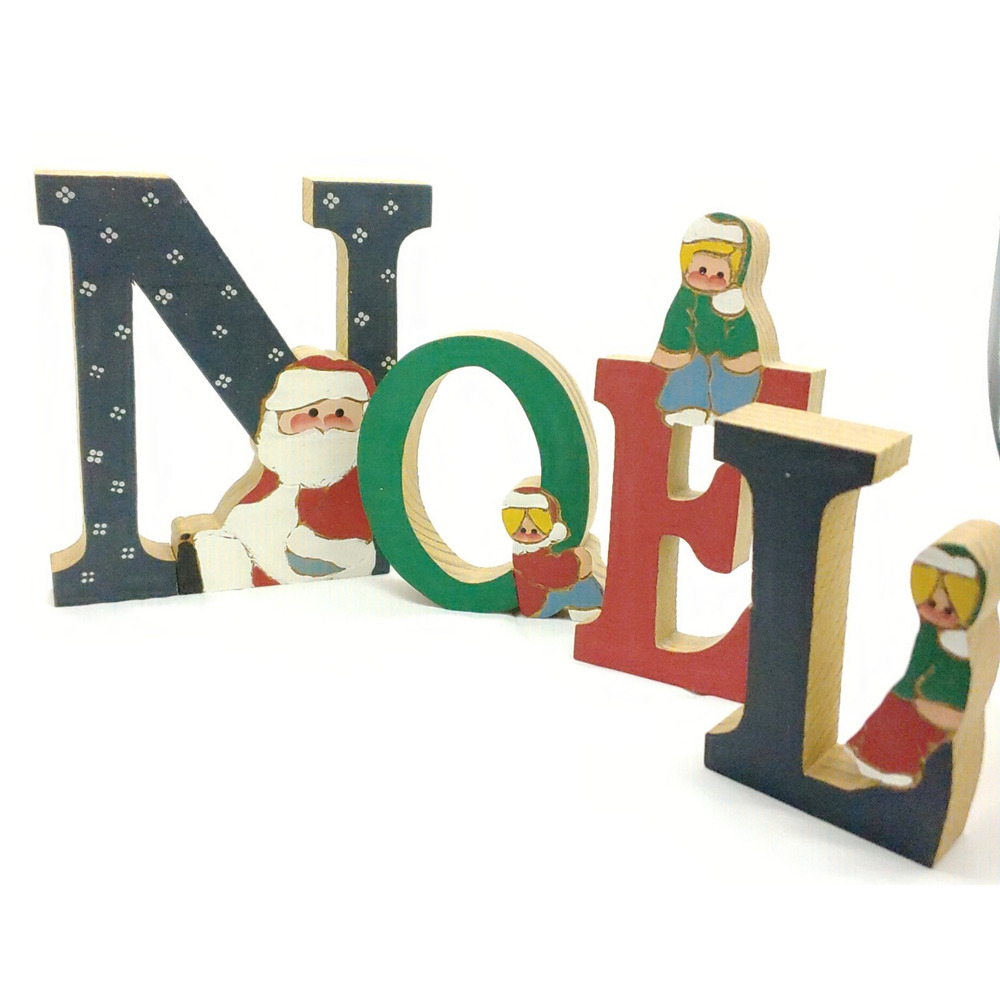 Vintage Wood Tots Letter Blocks-NOEL Santa Christmas Decor Mantle Shelf